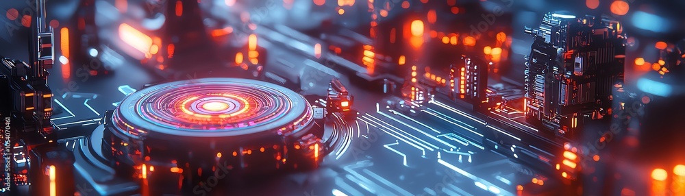 Poster futuristic digital circuit with glowing elements, showcasing advanced technology and intricate desig