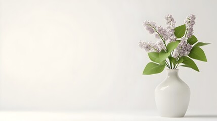 Naklejka premium Dainty Lilac Bouquet in Porcelain Vase on Light Background