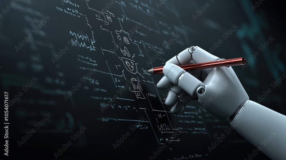 Poster Ai-powered robotic hand sketching innovative concepts on a digital interface