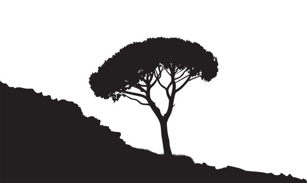 Tilted mountain tree vector art design Silhouette vector illustration