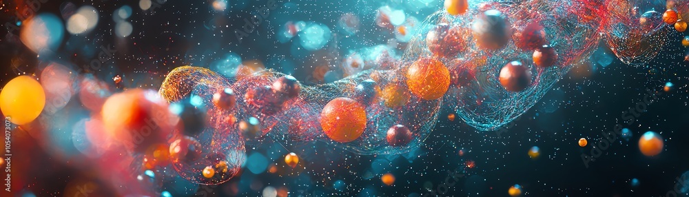 Aufkleber vibrant cosmic scene featuring colorful particles and glowing lights, creating an enchanting and dyn
