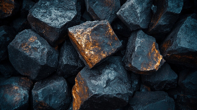 coal chunks with a rugged texture and dark tones, symbolizing strength, resilience, and industrial power. Ideal for concepts of energy, transformation, or elemental force