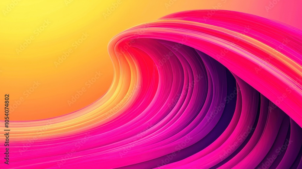 Poster abstract wave design in vibrant pink and yellow hues with smooth flowing lines and a dynamic feel.