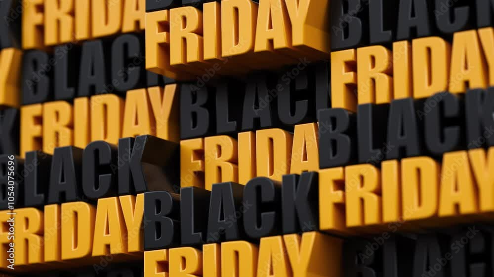 Poster animated video loop of bold 3d black friday text in black and yellow, creating a dynamic background 