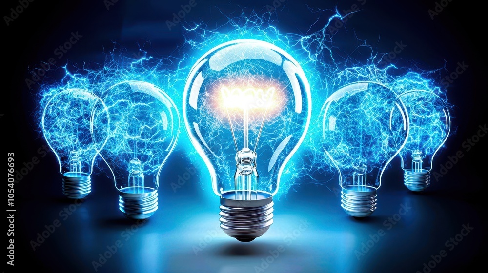 Poster brainstorm session with multiple heads surrounding a central glowing lightbulb.