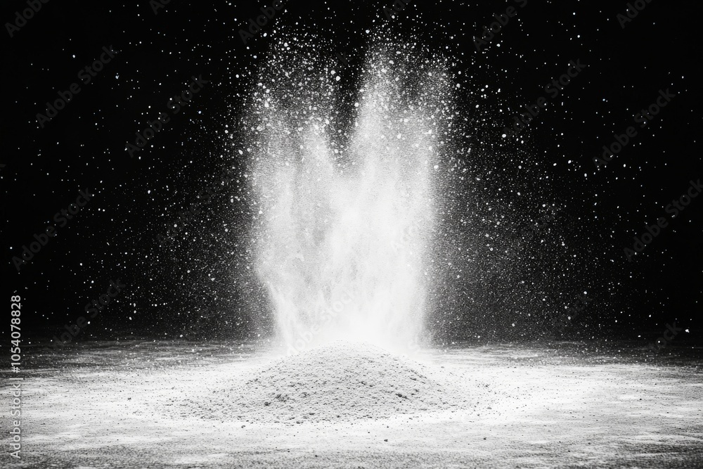 Poster high speed black and white image of a powder explosion captured mid action creating a dramatic and d