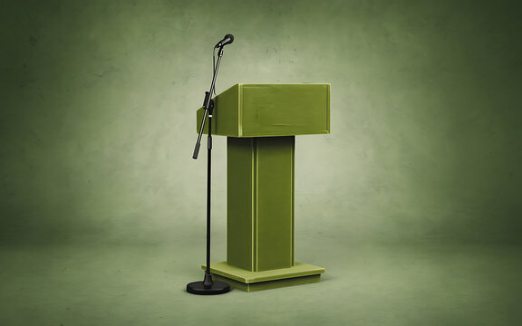 Green podium and black microphone stand  a simple and minimalist design  perfect for presentations and speeches   