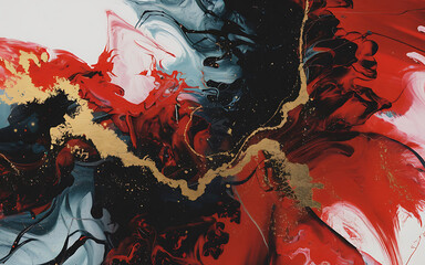 Abstract Red Black Gold Swirls Modern Art Design Background  