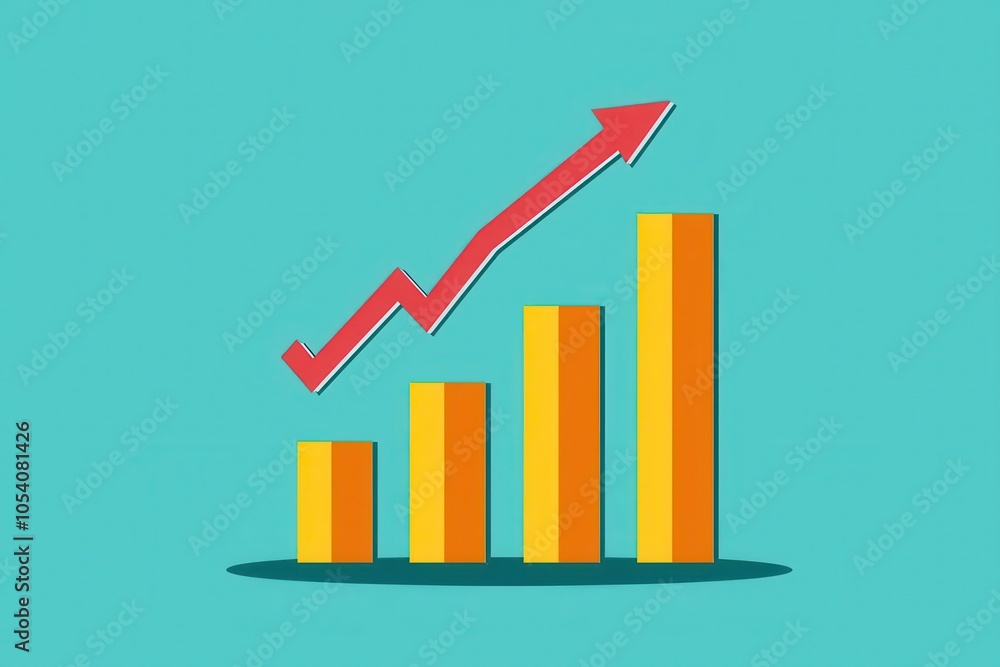Poster a vibrant graph with ascending bars and a red upward arrow symbolizes growth, progress, and success 