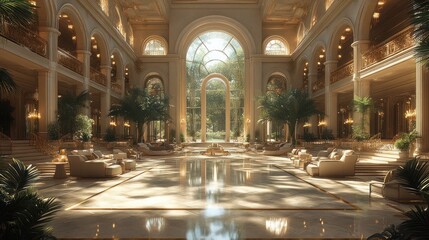 Obraz premium Luxurious atrium with natural light and elegant furnishings.