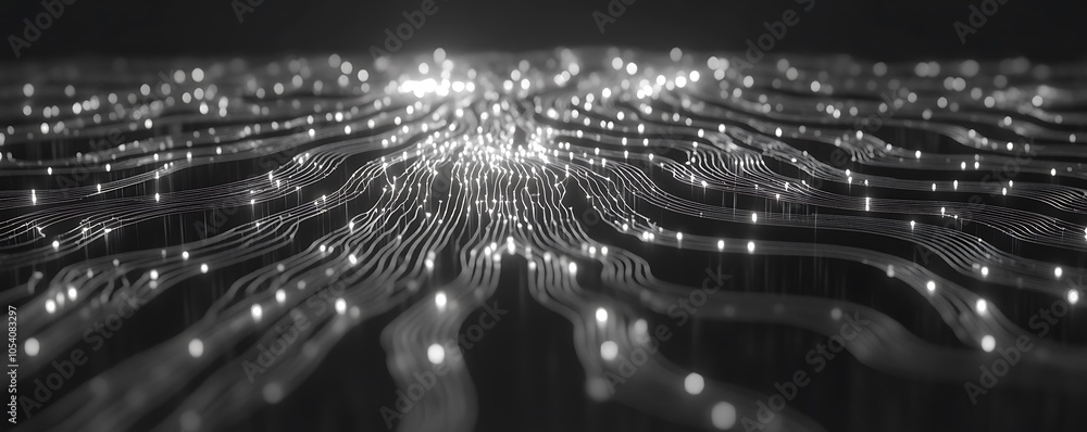 Poster Abstract representation of interconnected lines and glowing points, suggesting data flow.