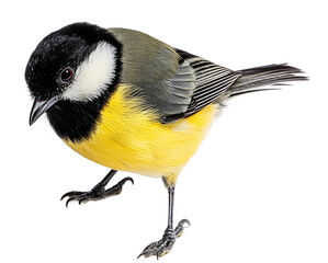 Naklejka premium Colorful Parus Major Bird isolated on white or transparent background, png clipart, design element