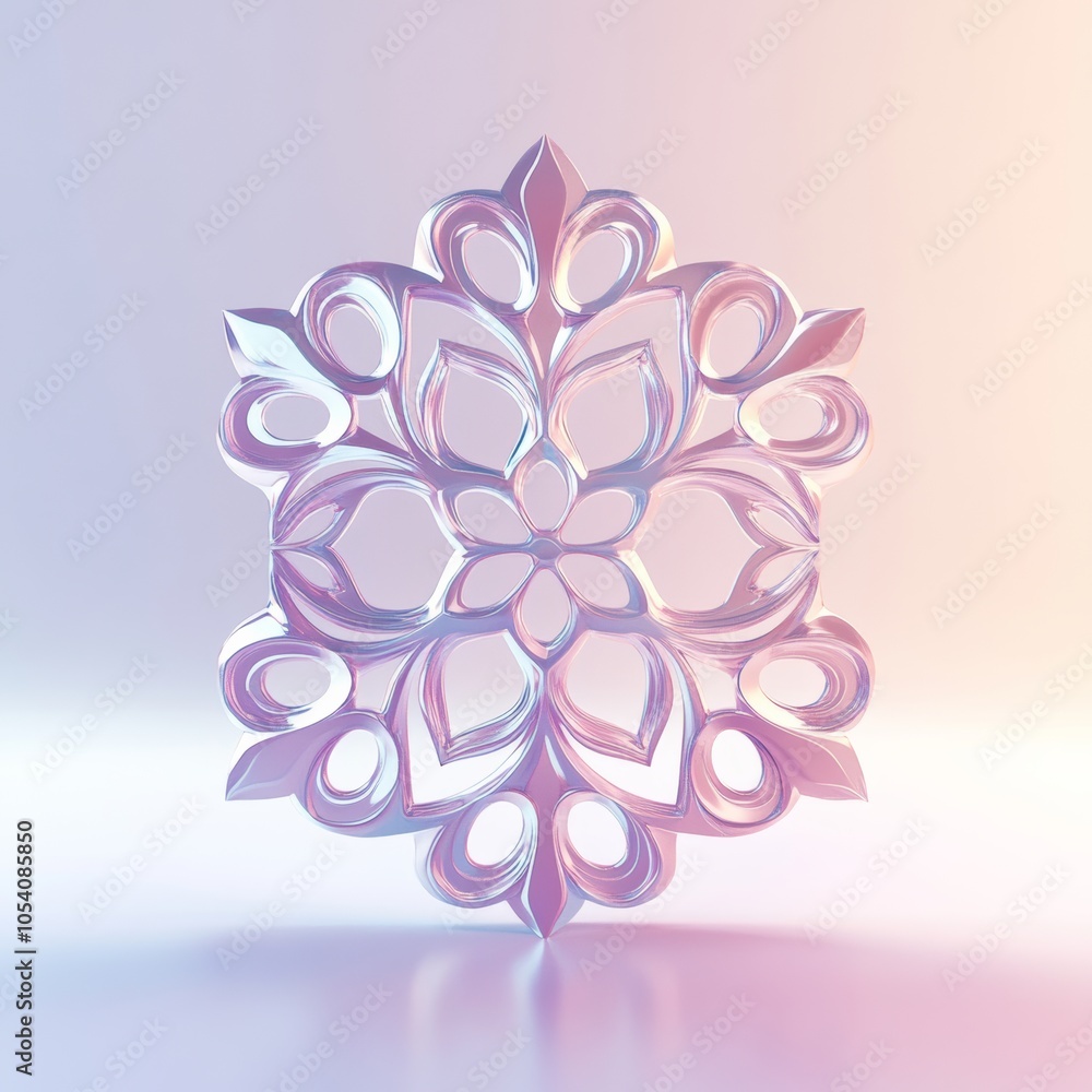 Poster a minimalistic 3d snowflake icon, intricately designed, floating above a smooth white surface. the b