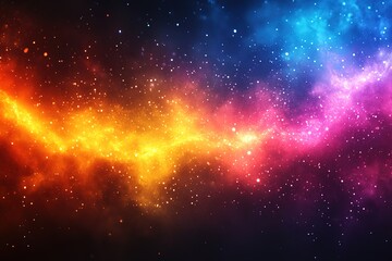 Fototapeta premium A cosmic nebula with vibrant orange, blue, and pink hues against a dark starry background.