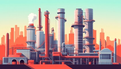 Obraz premium Futuristic cement factory employing advanced carbon capture technology, showcasing innovative architecture and sustainable practices.