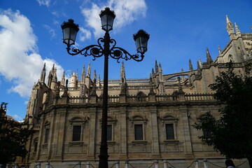 Seville cathedral from the street Calle Fray Ceferino Gonzales. Sevilla, Andalusia, Spain, Europe.
