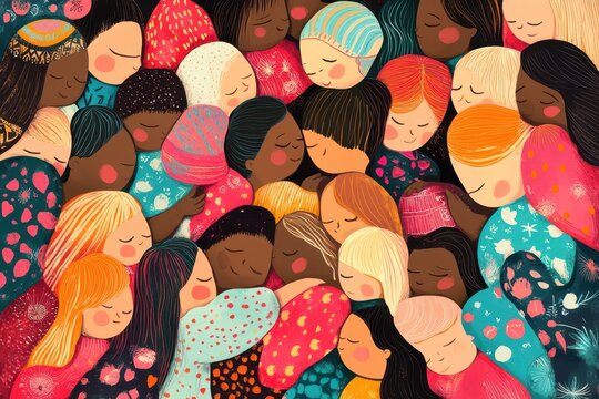International Migrants Day celebration, focusing on unity and cultural diversity across nations. Solid color background. International Hug Day.