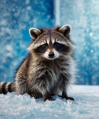 Fototapeta premium raccoon sitting in the snow