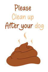 Flat vector illustration of banner please clean up after your dogs. Cleaning up after pets on walks.