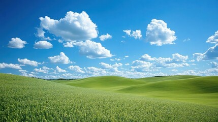 Obraz premium Rolling Green Hills with a Blue Sky and White Clouds