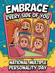 Obraz premium Embrace Every Side Comic Illustration for National Multiple Personality Day