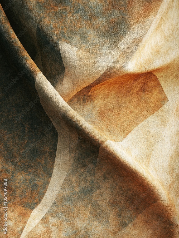 Poster piece of cloth with a pattern of squares and triangles. the cloth is brown and tan in color