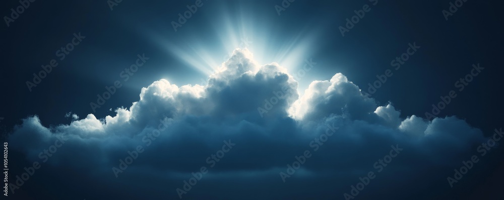Wall mural vector illustration of a luminous cloud radiating beams of light, creating a serene and uplifting at