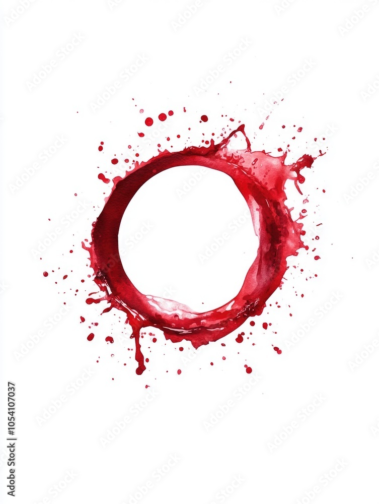 Poster red circle with a white background. the circle is splattered with red paint, giving it a messy and c