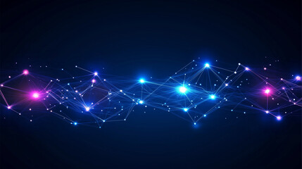 Fototapeta premium Futuristic Neon Network with Glowing Connected Dots on Dark Background