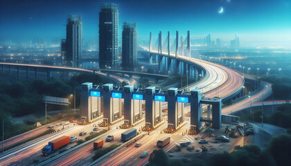 Fototapeta premium Advanced City Toll Booth with Night Lighting