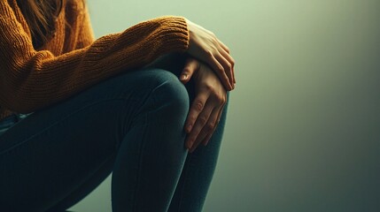 Person Sitting with Lower Back Pain, Rubbing Their Back in a Simple and Light-Toned Environment