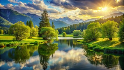 Fototapeta premium lake and mountains
