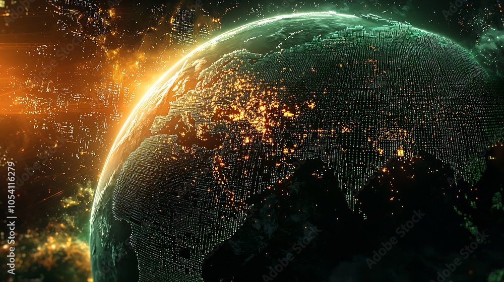 Poster Digital Globe with Illuminated Cities and Data Streams in Futuristic Earth View : Generative AI