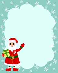 Christmas background with cloud frame with Santa Claus, snowflakes