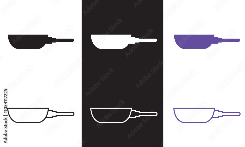 Poster frying pan icon set. outline and filled vector sign. isolated on white and black background. vector 