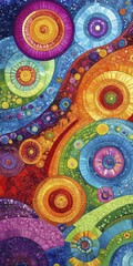 Abstract Mosaic Art: Vibrant Geometric Circles and Patterns