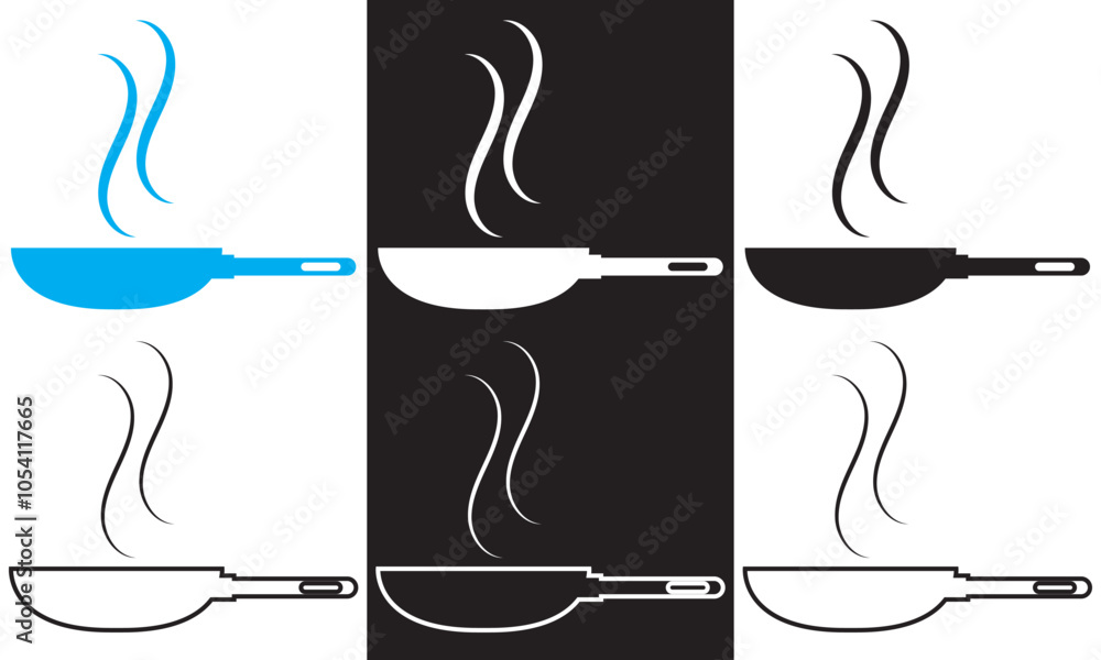 Poster frying pan icon set. outline and filled vector sign. isolated on white and black background. vector 
