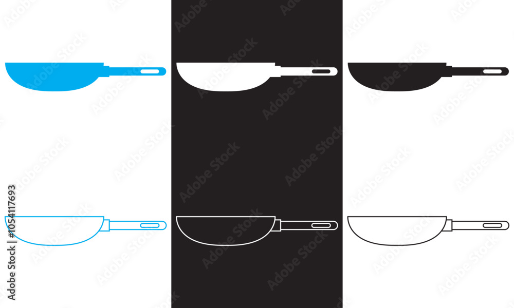 Poster frying pan icon set. outline and filled vector sign. isolated on white and black background. vector 