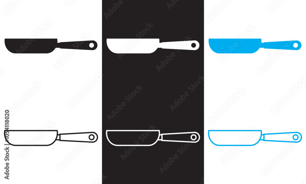 Poster frying pan icon set. outline and filled vector sign. isolated on white and black background. vector 