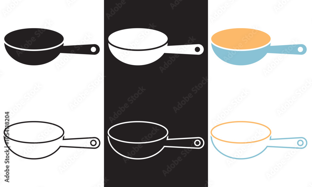 Poster frying pan icon set. outline and filled vector sign. isolated on white and black background. vector 