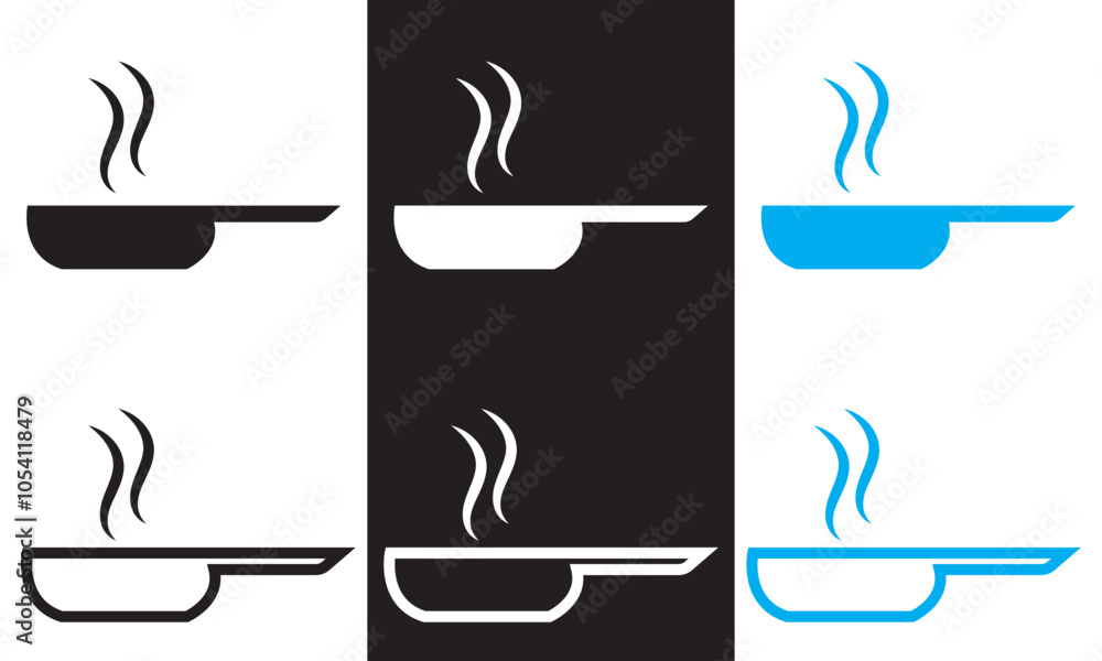 Poster frying pan icon set. outline and filled vector sign. isolated on white and black background. vector 