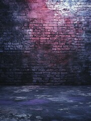 Obraz premium Grunge Brick Wall with Purple Lighting - Urban Background