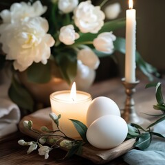 candles with white flowers