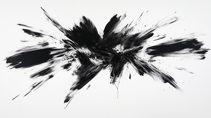 Obraz premium Black paint splatter with textured strokes on white background. Abstract expressive art concept