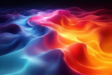 Obraz premium Abstract digital landscape with colorful glowing waves.