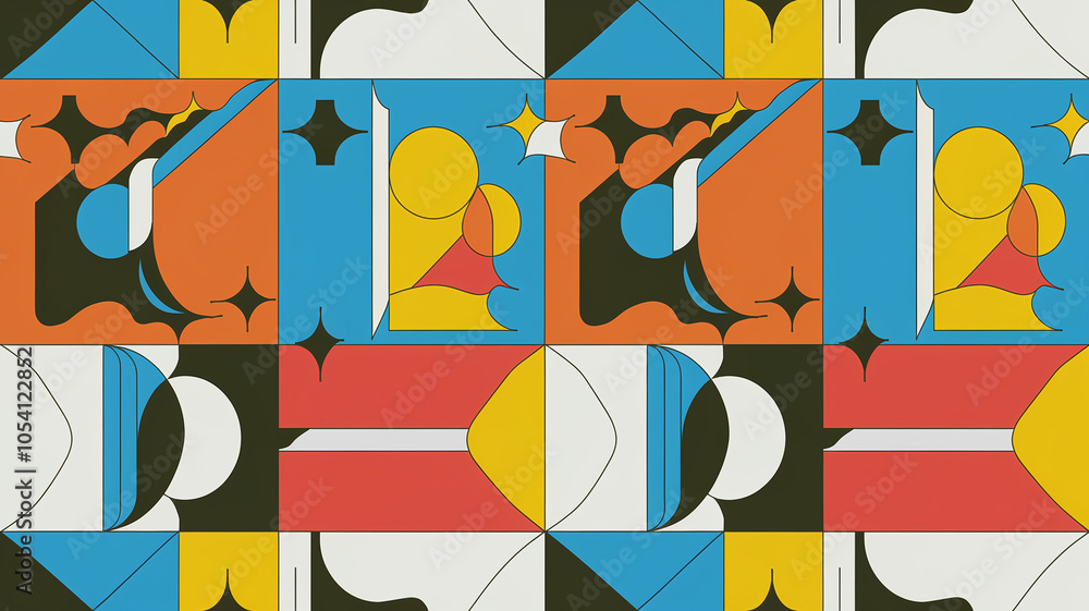 Aufkleber a modern illustration of a memphis pattern set with bold colors and geometric shapes for contemporar