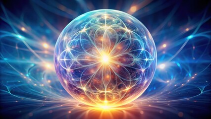 A luminous orb, radiating energy and intricate patterns, appears to hold the universe within its swirling embrace.