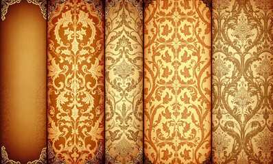 Set of Victorian style paper backgrounds with damask patterns