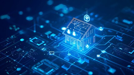 A computer generated image of a neighborhood with houses lit up in orange. The houses are arranged in a grid pattern, with some houses closer together and others further apart