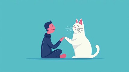 A joyful interaction between a man and a friendly white cat, capturing the essence of companionship and love.